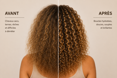 avant/après sur cheveux bouclés de l'utilisation des produits de la gamme hydratante